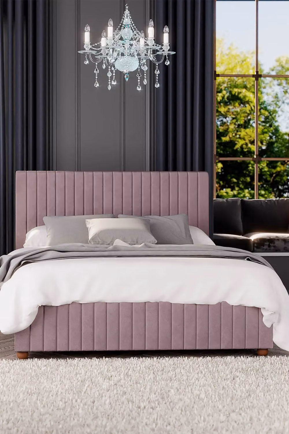 Laurence Llewelyn-Bowen Estella Ottoman Storage Bed in Pink Plush Velvet Fabric, Super King, W: 200 cm x D: 200 cm – 3