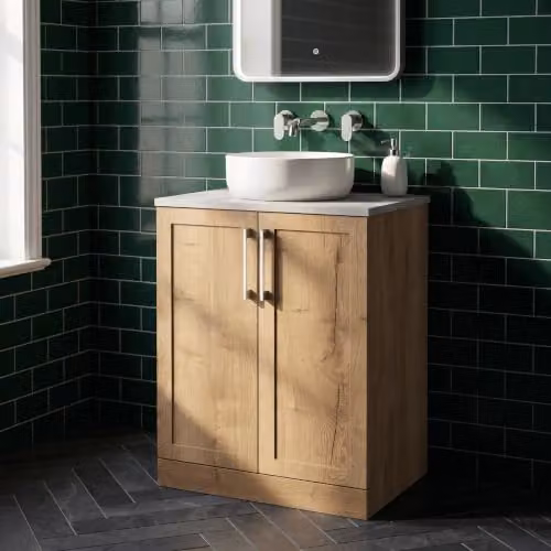 Balterley Stonnall Traditional Floor Standing 2 Door Bathroom Vanity Unit in Autumn Oak with White Sparkle Laminate Worktop, W: 60 cm, D: 46 cm, H: 81.8 cm – 3
