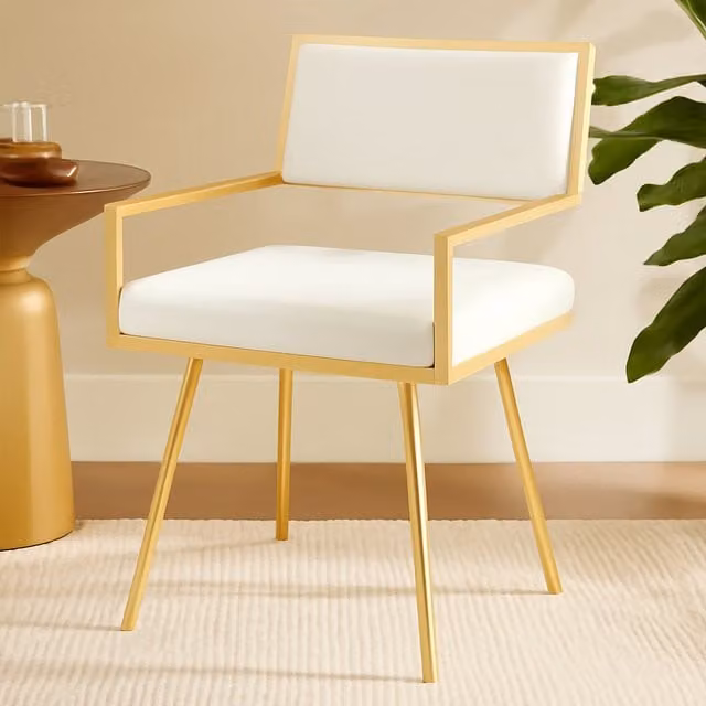 Fifty Five South Orsina White Velvet and Synthetic Leather Dining Chair with Gold Metal Accents