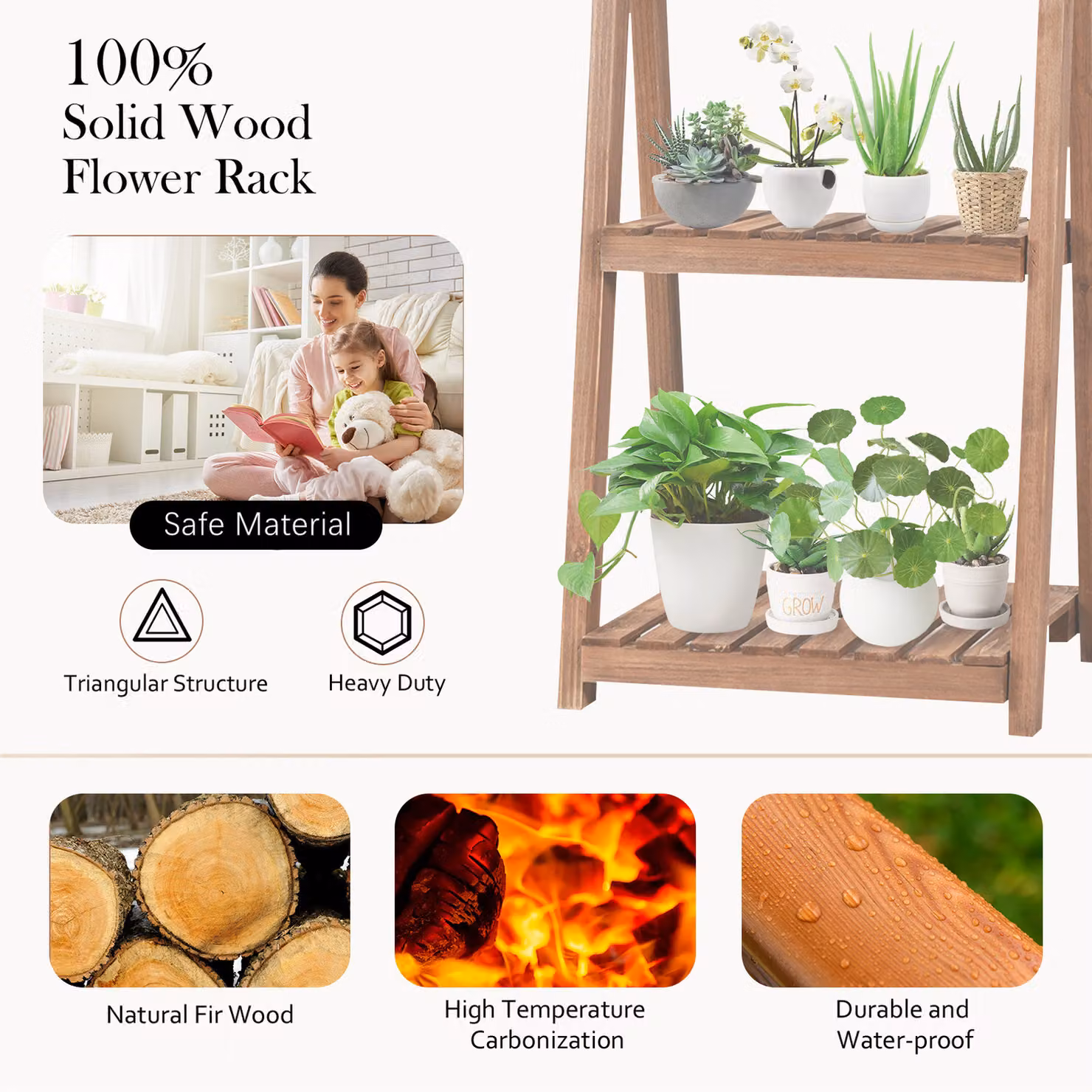 Costway 3 Tier Folding Rustic Wood Ladder Flower Stand and Pot Shelf in Dark Brown – 2