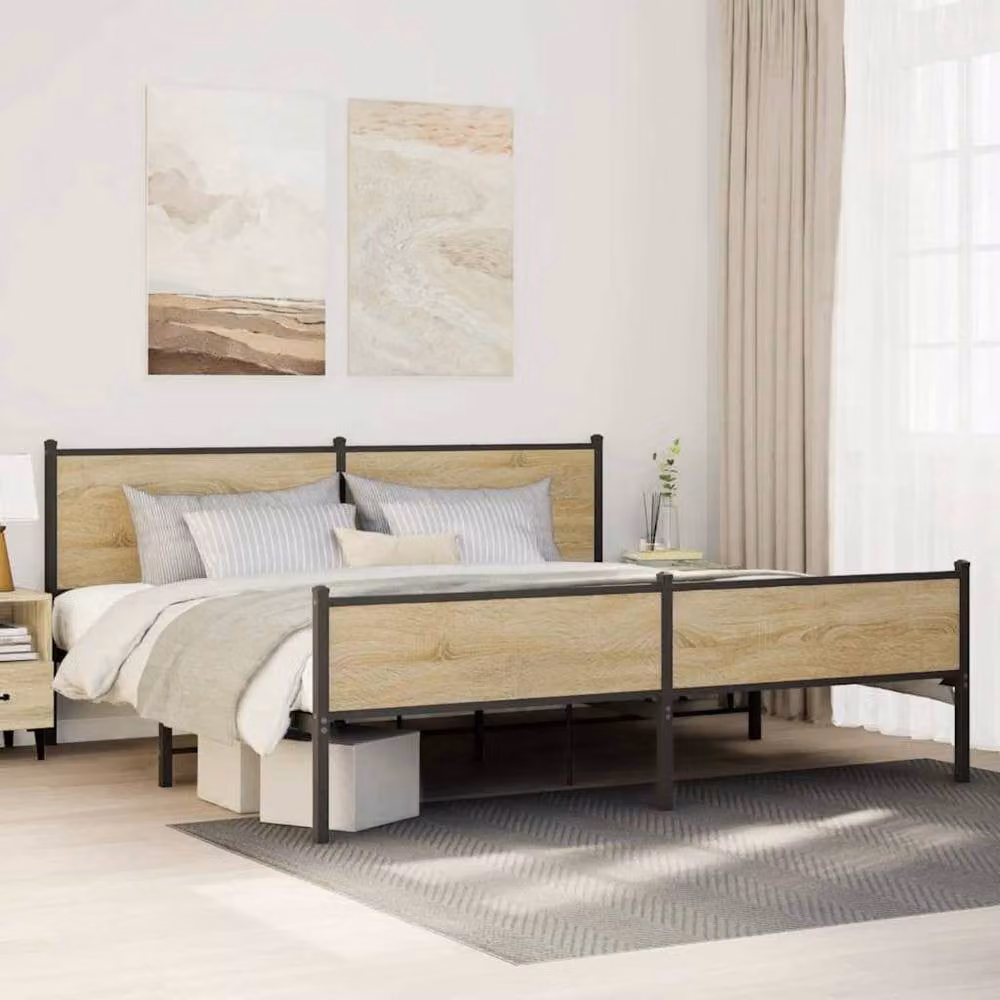 Berkfield Home Metal Bed Frame in Sonoma Oak Brown, W/D/H: 200 x 200 cm – 1