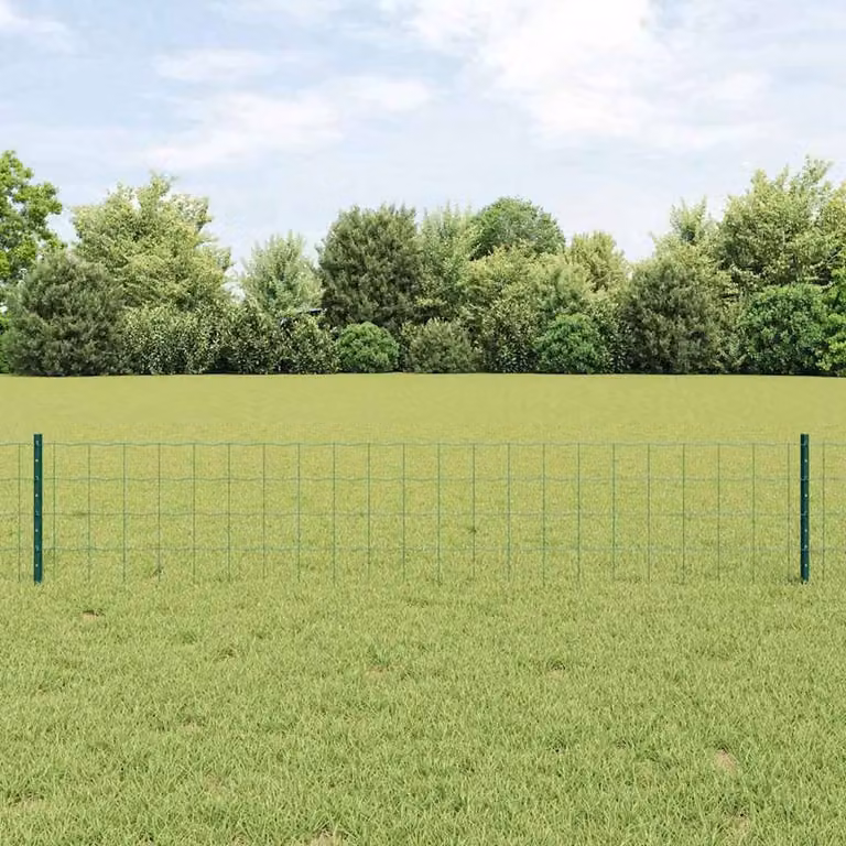 Berkfield Home Euro Fence with 5 U-Profile Posts, Green PVC-Coated Steel, W: 10 m, H: 0.4 m