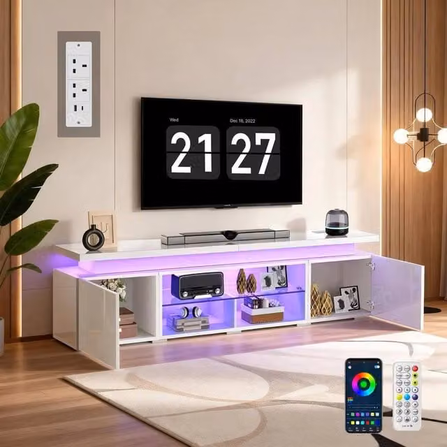 SPETLEK High Gloss Modern TV Stand Cabinet in White – 1
