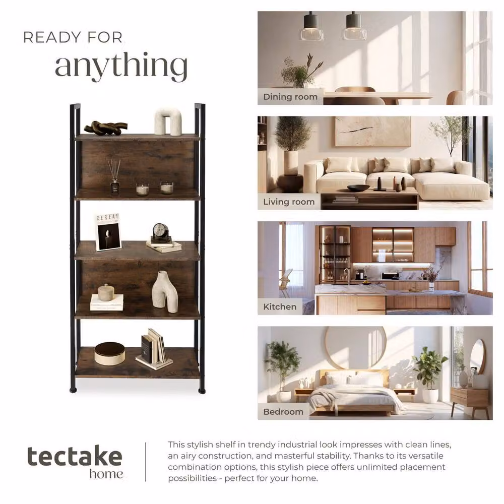 tectake Westport Free-Standing Presentation Shelf with 5 Shelves in Brown – 6