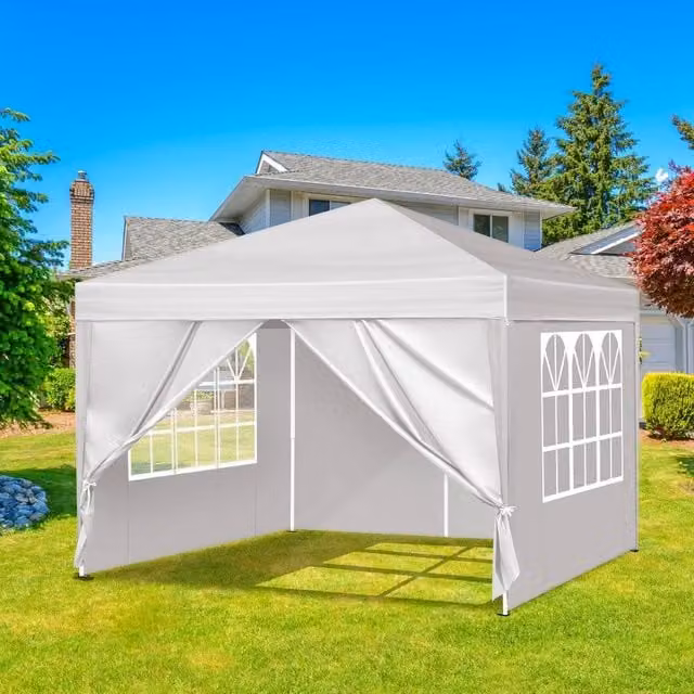 EONLION White and Silver Pop Up Gazebo with Sides and Steel Frame, W/D/H: 300 x 300 x 100 cm – 1