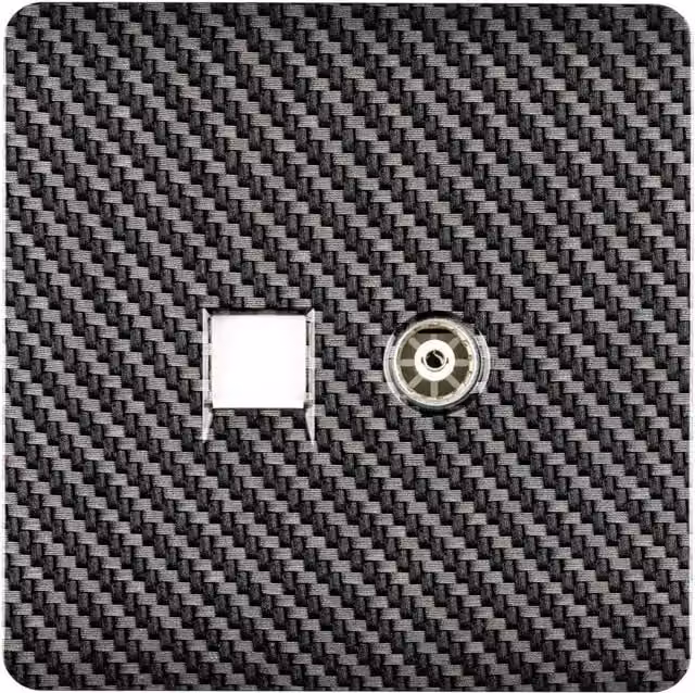Trendi Switch 2 Gang Combination TV Co-Axial and RJ45 Cat 5e Ethernet Sockets in Black Carbon Fibre – 1