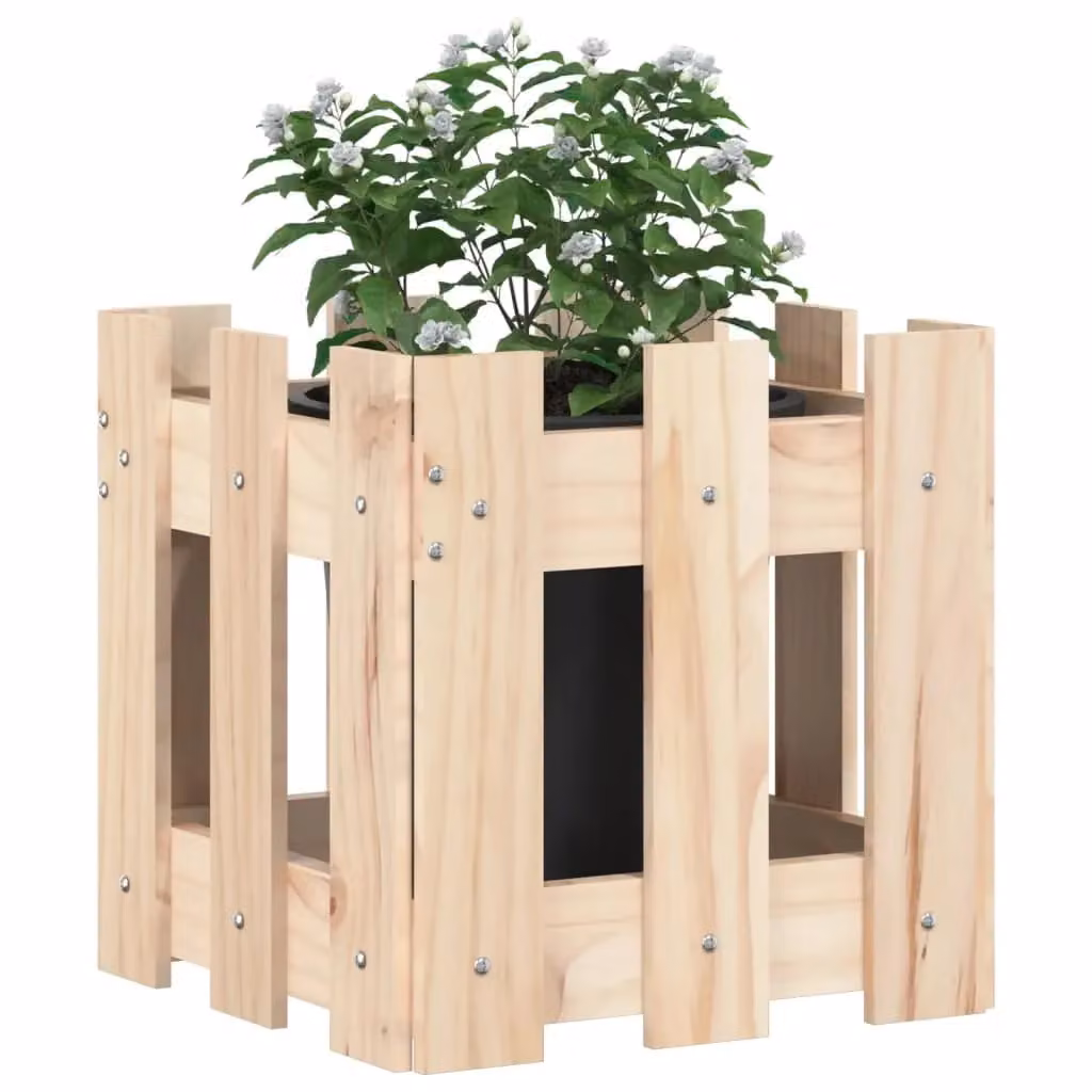 Berkfield Home Garden Planter with Fence Design in Brown and Beige, Solid Wood and Plastic, W/D/H: 30 x 30 x 30 cm – 2