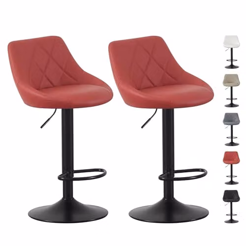 mcc direct Stanley Set of 2 Red Faux Leather Swivel Bar Stools with Backrest and Metal Base – 1