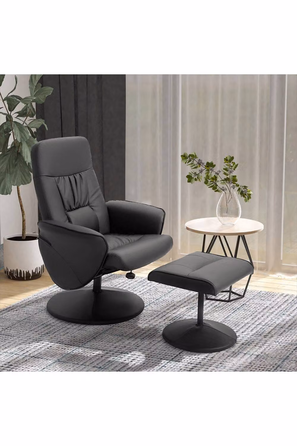 ERGOVEXA Swivel Recliner Chair with Ottoman in Black Synthetic Leather – 4