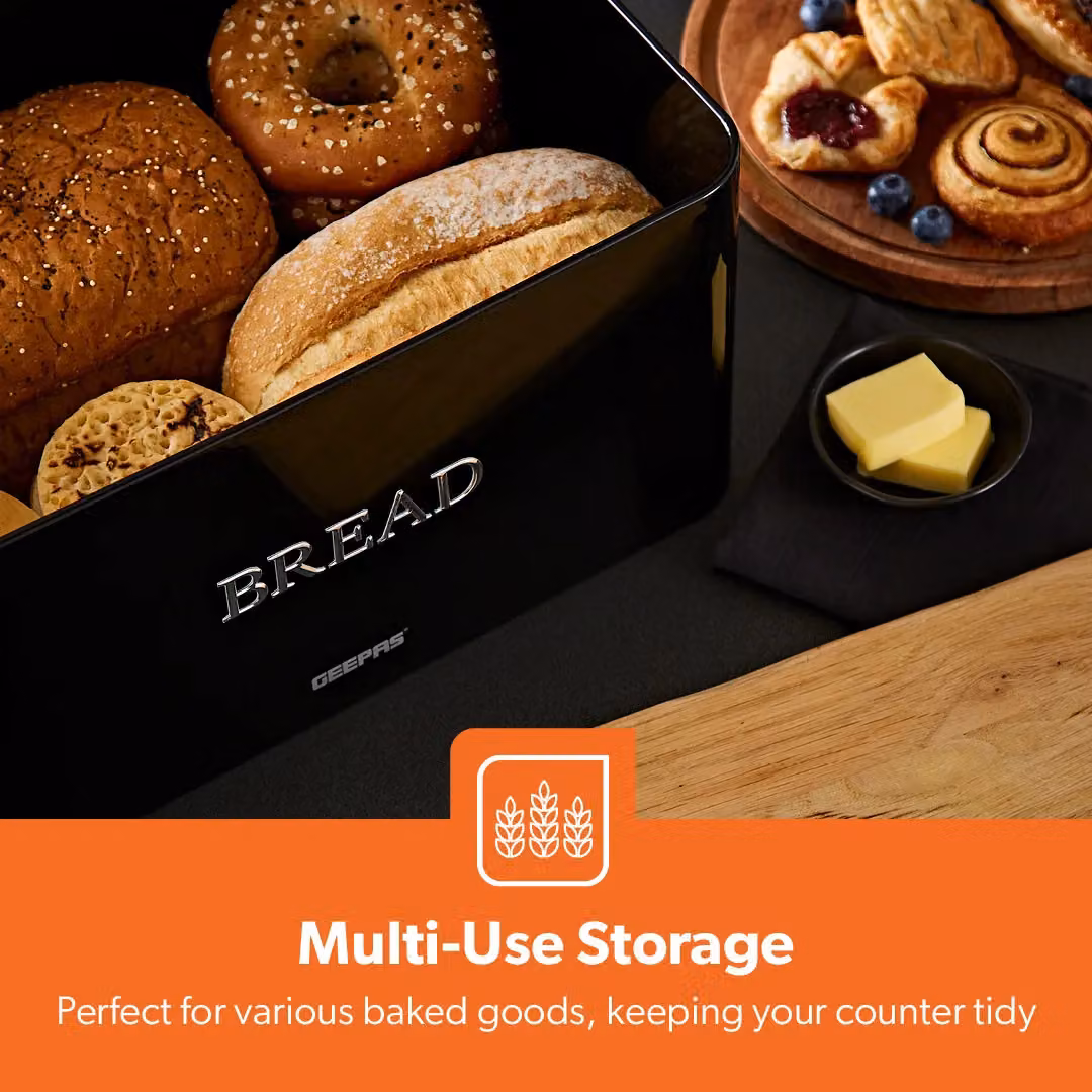 Geepas Retrovive 6 Piece Black Kitchen Storage Set with 13L Bread Bin, 1.4L Airtight Canisters, Mug Tree and Towel Pole – 3