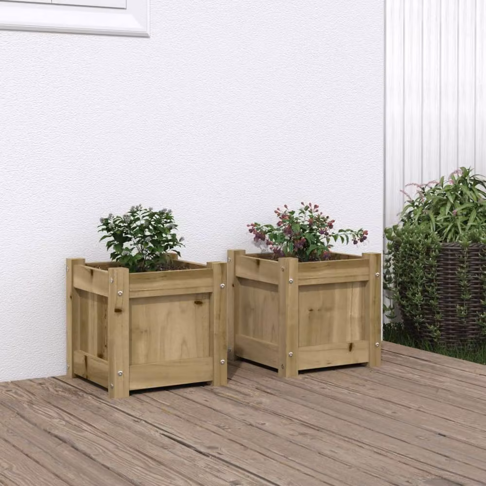 Berkfield Home Garden Impregnated Pine Wood Planter Set of 2 in Brown – 2