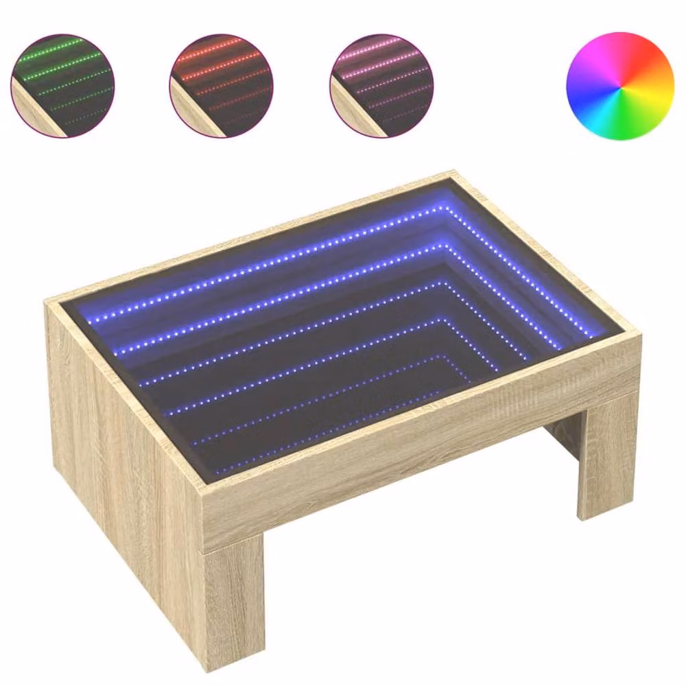 Berkfield Home Infinity LED Decorative Coffee Table in Sonoma Oak and Brown, W: 70 cm, D: 50 cm, H: 30 cm – 2