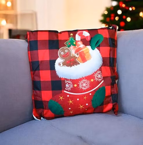 Netagon Christmas Themed Square Cushion in Red with Washable Linen Cover and Hollow Fibre Filling W/D/H: 45 x 45 x 4.5 cm – 3