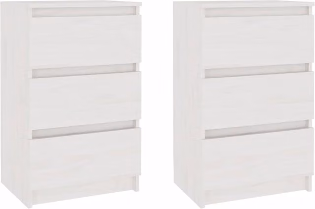 Berkfield Home Set of 2 White Solid Pine Wood Bedside Cabinets, W: 40 cm, D: 29.5 cm, H: 64 cm