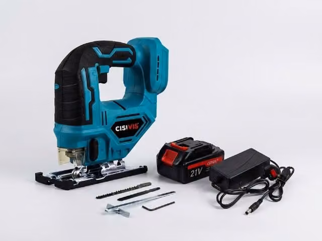21V Cordless Jigsaw with 2 Rechargeable Batteries for Wood Cutting and DIY Projects, Blue