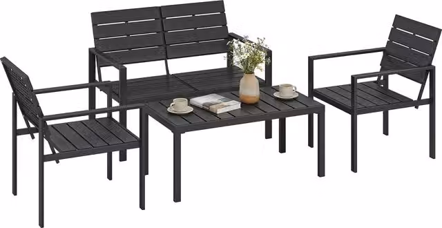 Outsunny 3 Seater Rattan Sofa with Powder Coated Steel Frame and Upholstered Cushions, Black, Width: 185 cm