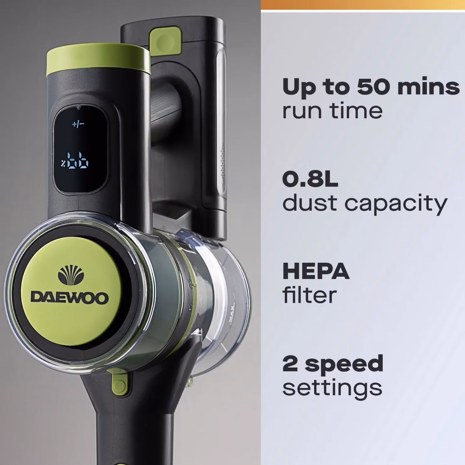 Daewoo Freedom Pro 3-in-1 Cordless Bagless Vacuum Cleaner and Handheld with LED Headlight and Pet Hair Function, Grey – 4