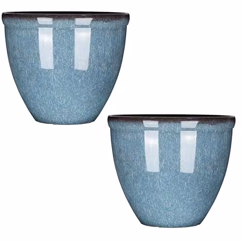 Garden Gear Blue Glazed Effect Bell Shape Planter, Height: 34 cm – 1