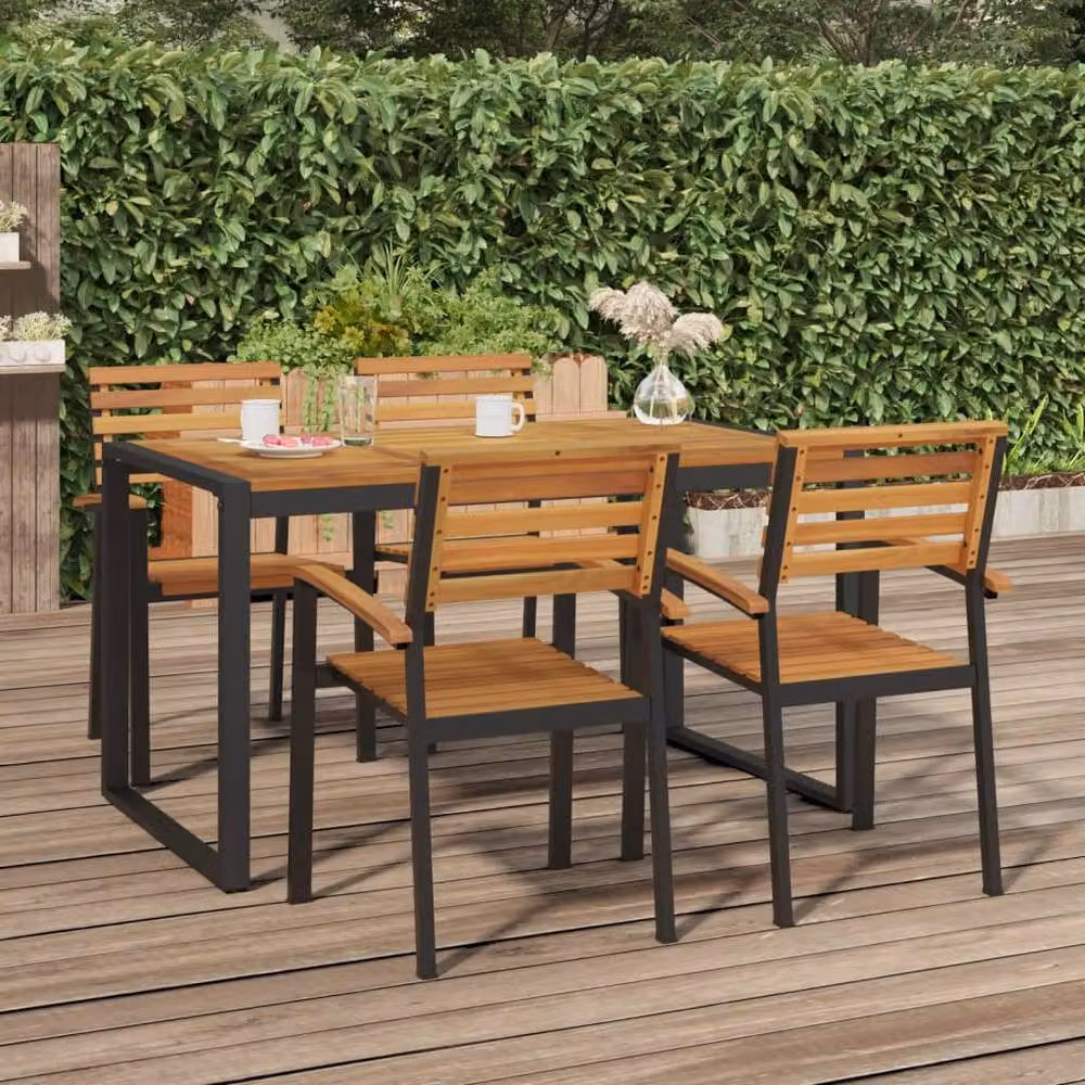 Berkfield Home Brown Acacia Wood Garden Table with U-shaped Legs, W/D/H: 140 x 80 x 75 cm – 2