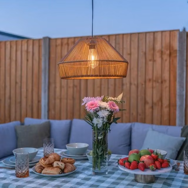 ValueLights Solar Powered Natural Rattan Pendant Hanging Garden Light in Brown