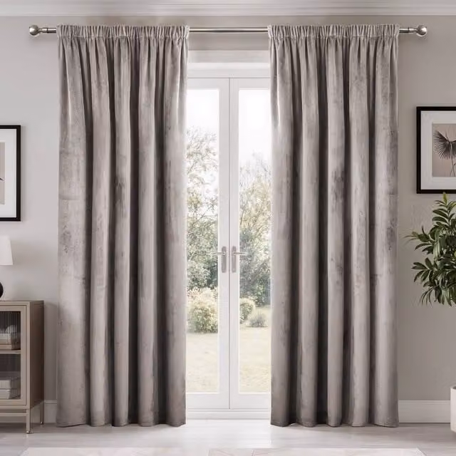 New Edge Blinds Verbena Jacquard Pencil Pleat Curtains in Stone, Width: 168 cm, Drop: 229 cm