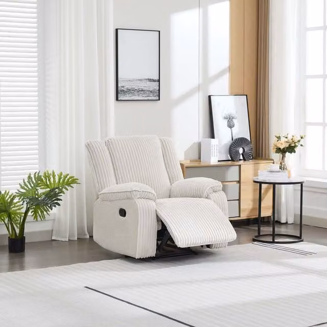 More4Homes Verona Jumbo Cord Manual Recliner Chair in Beige and Grey