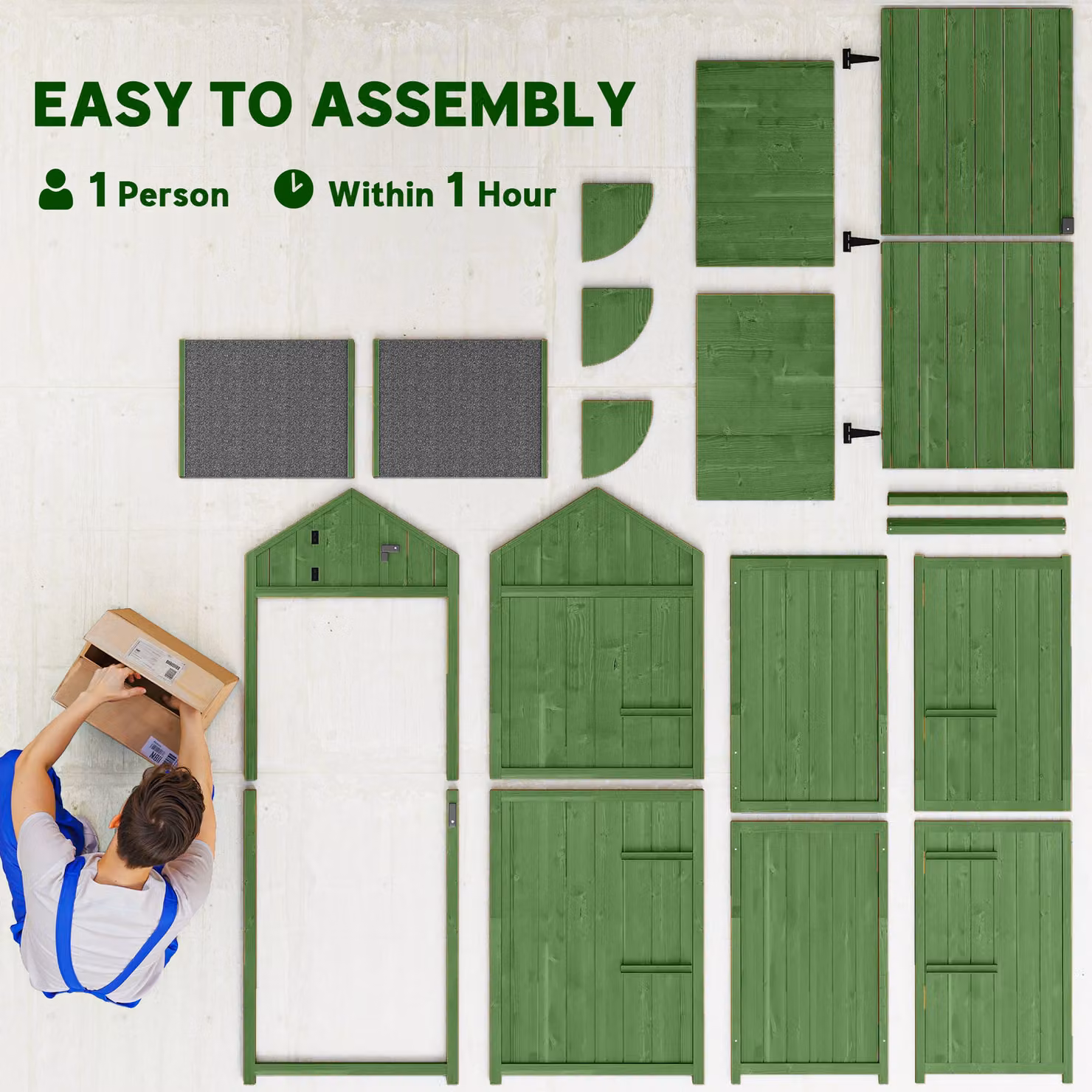 Outsunny Green Wooden Vertical Garden Storage Shed with 3 Shelves, W/D/H: 77 x 54.2 x 179 cm – 6