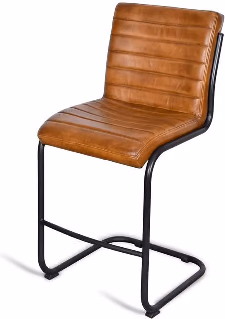 Elm Home and Garden Industrial Leather Kitchen Café Bar Stool with Back in Brown and Black – 1