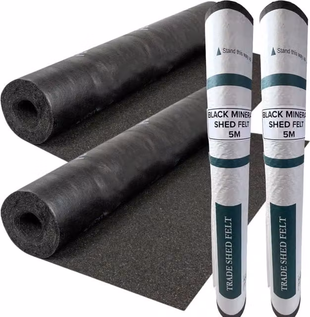 NOVECRAFTO 2 Rolls of Standard Grade Bitumen Shed Roofing Felt, Black, 5 x 1 m