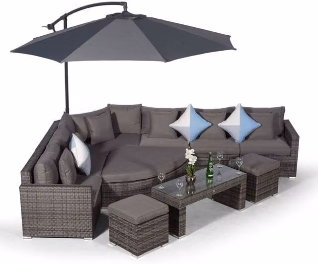 Giardino Santorini 6 Seat Rattan Sofa Set with Large Coffee Table and Stools Ottoman in Grey
