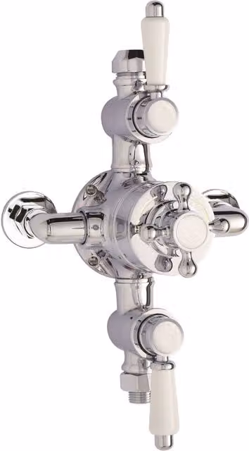 Balterley Traditional Exposed Triple Thermostatic Shower Valve with 2 Outlets in Silver and Chrome