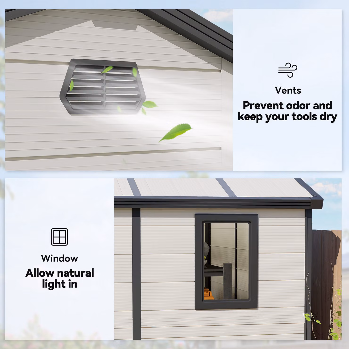 Outsunny Aluminium Frame and Plastic Wall Shed with Foundation and Window, Cream White, W: 240 cm, D: 188.72 cm, H: 228 cm – 4
