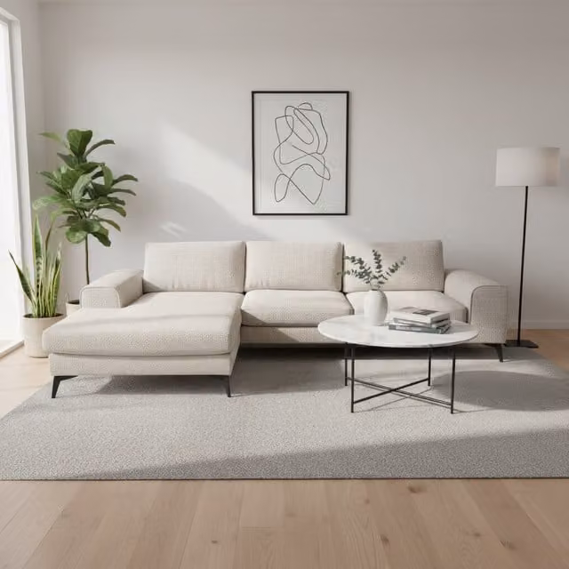 Abakus Direct Venice Chenille Left-Hand Corner Sofa in Cream with Deep Seats and Extra-wide Padded Arms