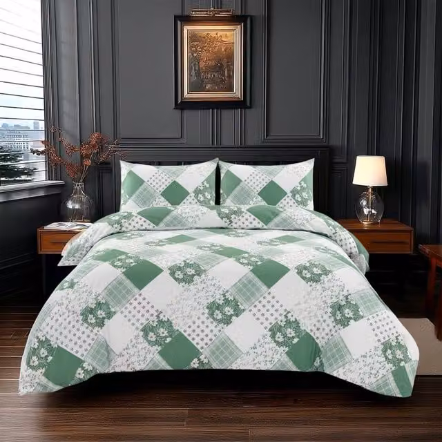 Home Sweet Home UK Fernleigh Floral Design Polycotton Duvet Cover and Pillowcase Set in Green, W/D/H: 135 x 200 cm