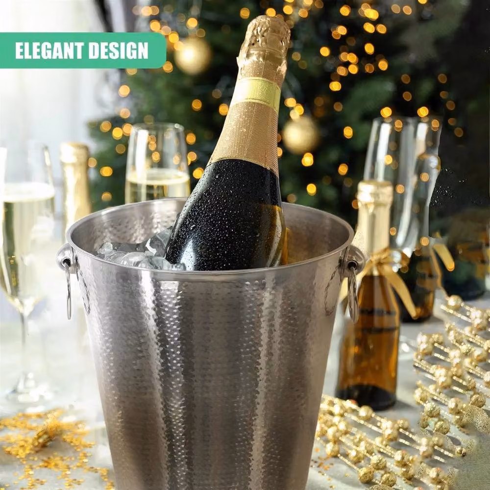 NESTLUNE Hammered Stainless Steel Ice Bucket in Silver, W/D/H: 100 x 100 x 100 cm – 3