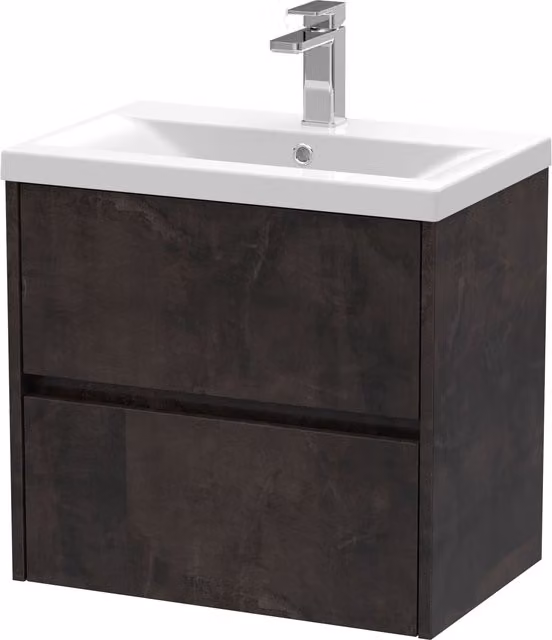 Balterley Square Wall Hung 2 Drawer Vanity Unit and Basin, 600mm, Grey Metallic Slate – 1