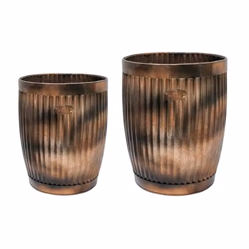 Ivyline Hampton Copper Metal Planter Set, Orange Bronze, Pack of 2, H: 44 cm, W: 35 cm, D: 35 cm – 1