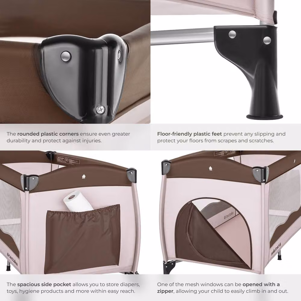 tectake Travel Cot in Brown, Large – 5