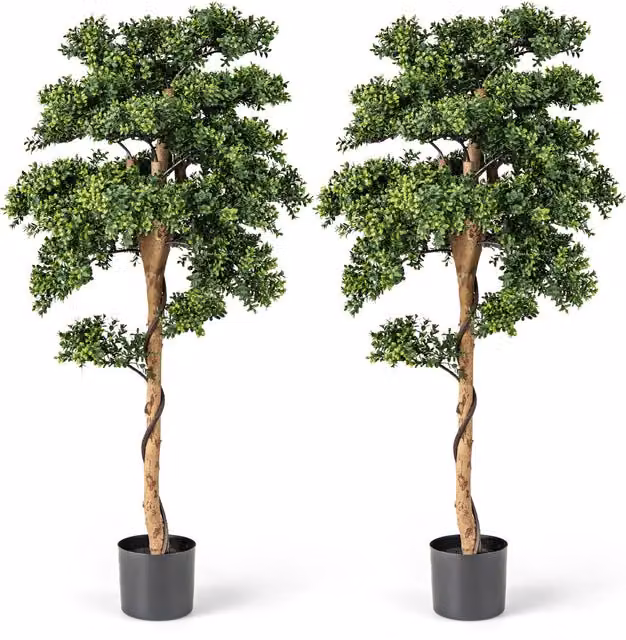 Set of 2 COSTWAY Artificial Green Boxwood Topiary Tabletop Trees