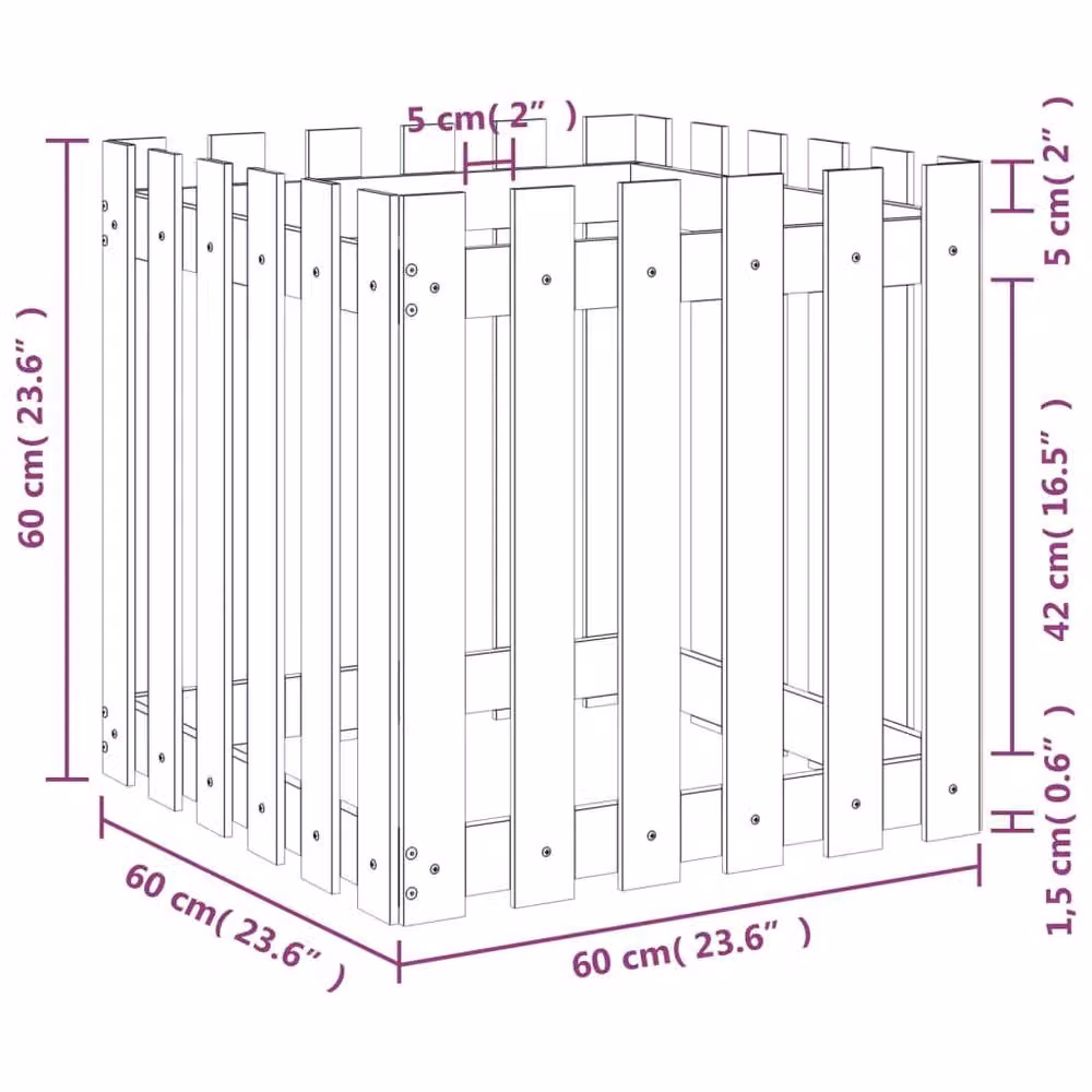 Berkfield Home Beautiful Garden Planter with Fence Design in Beige Solid Wood, W/D/H: 60 x 60 x 60 cm – 2