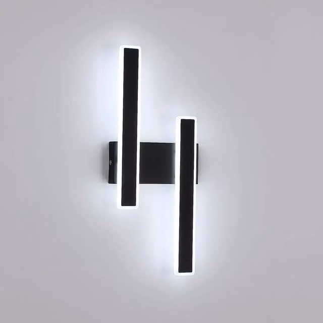 Pheashine Modern Black LED Wall Sconce, 32W 6500K Cool White Rectangular Acrylic Light, Height: 44 cm