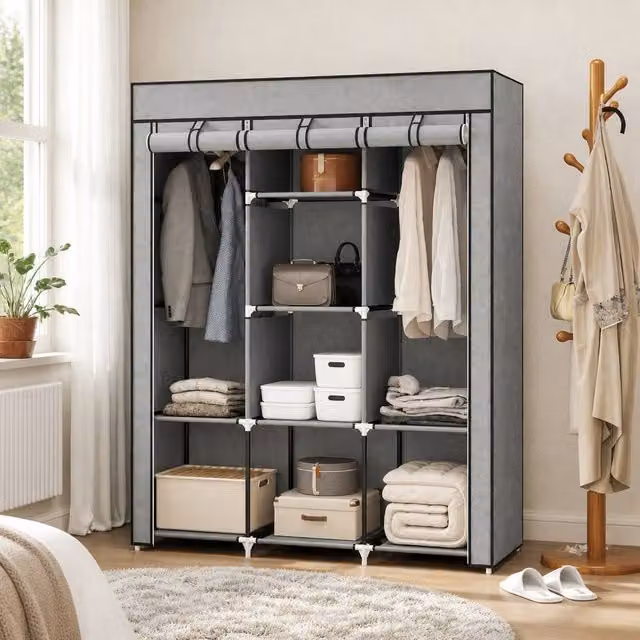 STILVORA Grey Roll Shutter Wardrobe with Hanging Rod and Internal Shelves – 1