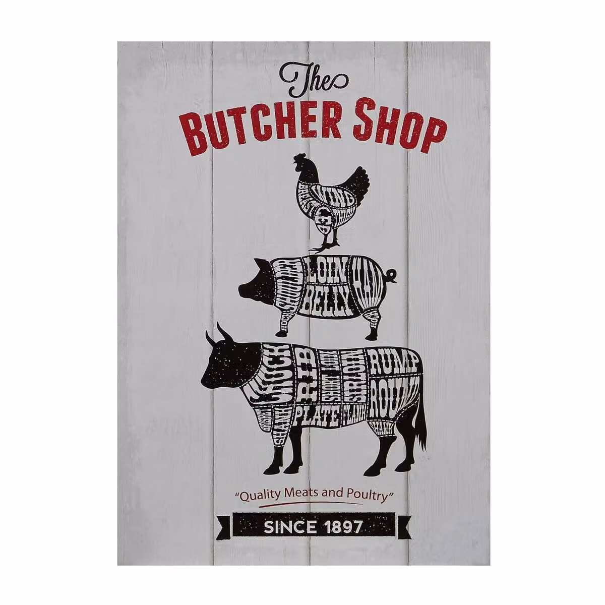 Orsina Vintage Butcher Shop Canvas Wall Plaque in Grey and White – 2