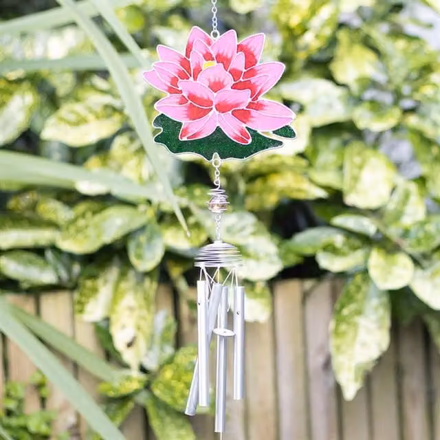 KDMK Serenity Water Lily Floral Hanging Windchime in Pink