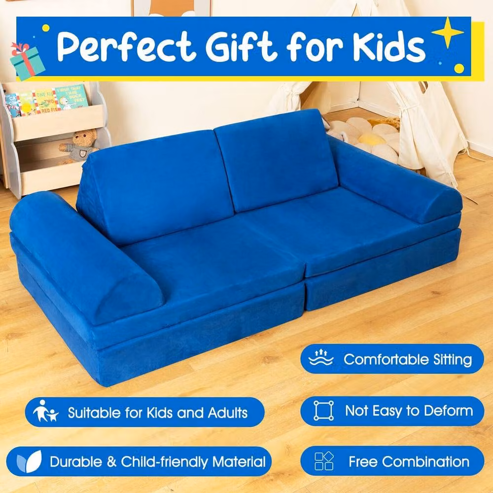 Costway 6-Piece Modular Convertible Foam Kids Play Couch Sofa Playset in Blue – 5