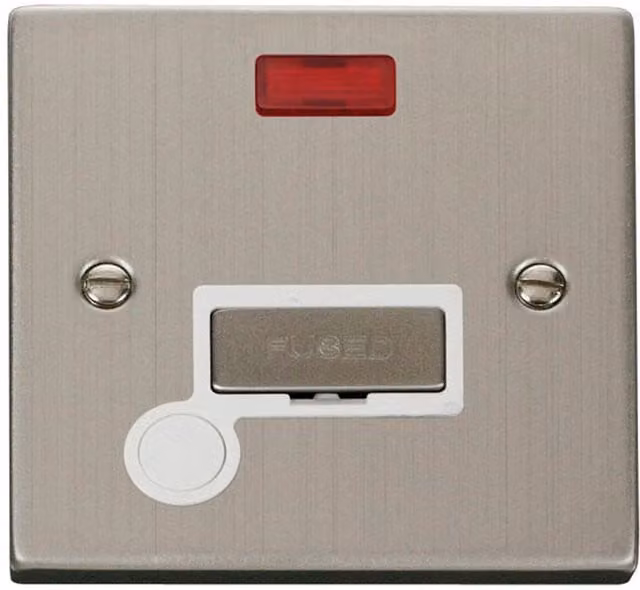 SE HOME Stainless Steel 13A Fused Ingot Connection Unit with Neon and Flex in White and Silver