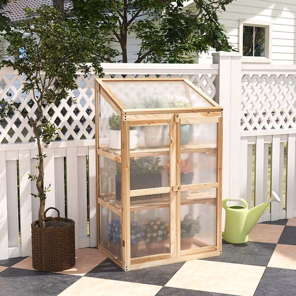 Gymax Wooden Cold Frame Greenhouse and Outdoor Raised Planter in Beige, W/D/H: 100 x 60 x 45 cm – 5