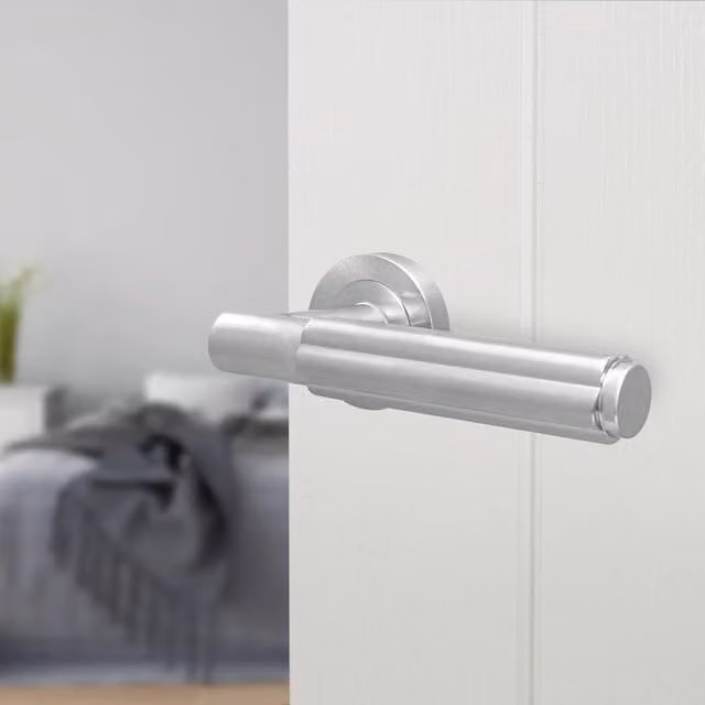 AFIT Satin Nickel Fire Door Handle, Silver Brushed Aluminium Internal Lever On Rose, 150 x 150 mm
