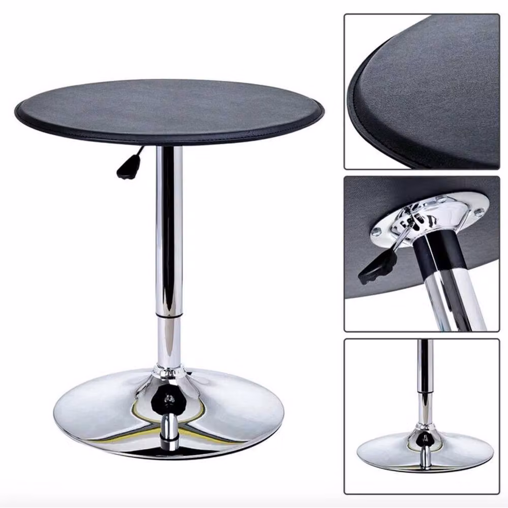 FORGEVIO Modern Round Tall Bar Table with Height Adjustable Rotating Wood Top and Metal Central Column in Black, Silver or Multicolour, H: 93 cm, W: 63 cm – 2