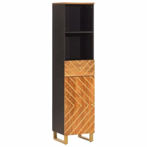 vidaXL Modern Mango Wood Bathroom Cabinet in Brown and Black, W: 38 cm, D: 33.5 cm, H: 160 cm